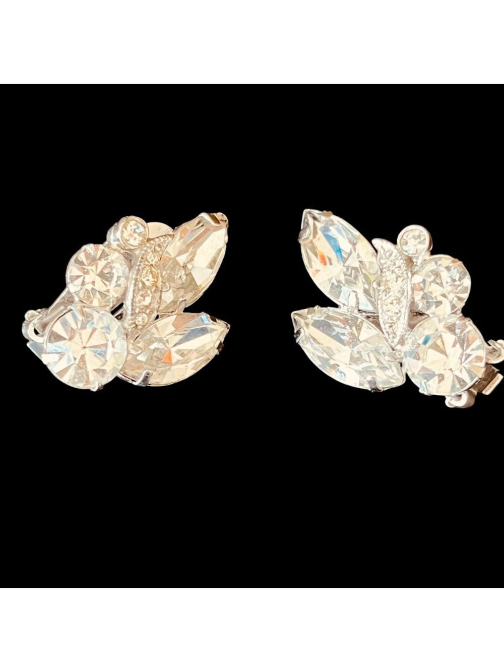 Vintage Eisenberg Ice Rhinestone Earrings Clip-On 1950s